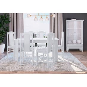 Conj Mesa de Jantar Retrô 6 Cadeiras 1 Cristaleira Branco