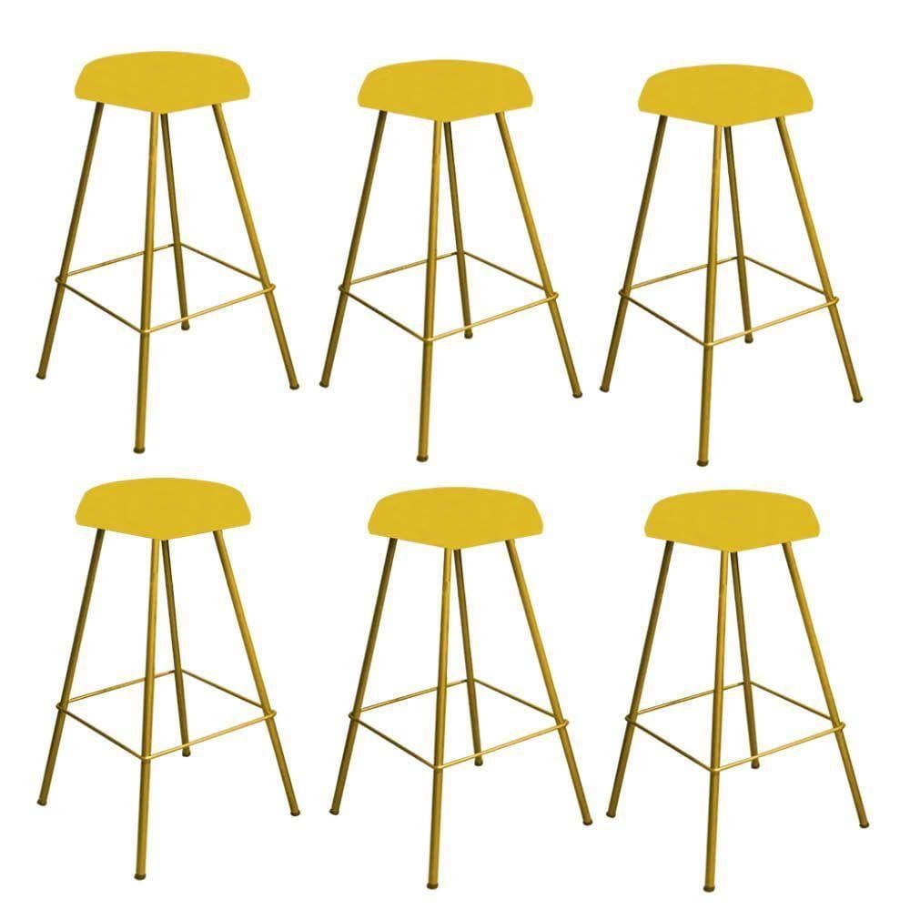 Kit 06 Banqueta Alta Lari Dourado Amarelo