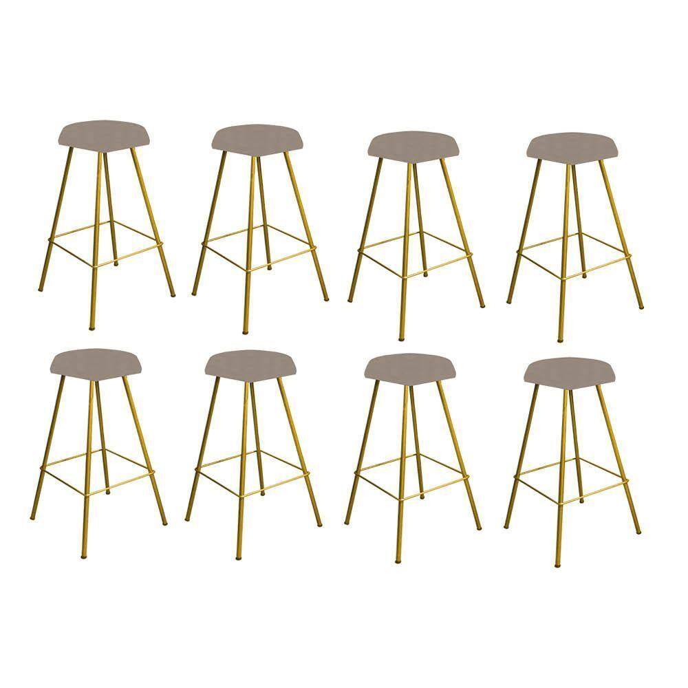 Kit 08 Banqueta Alta Lari Eiffel Dourado Bege