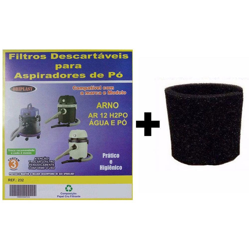 Kit 6 Sacos Descartáveis Aspirador De Pó Arno Ar12 / H2PO Água E Pó + Filtro