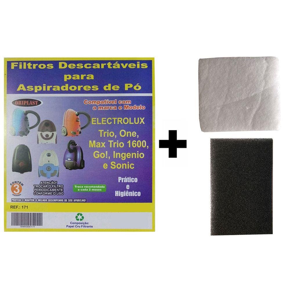 Kit Com 30 Sacos Descartáveis Aspirador De Pó Electrolux Trio + Filtros Motor