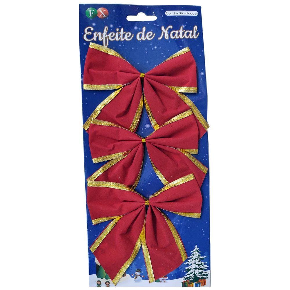 Laço De Natal Vermelho C/3 Unid 11Cm X 12Cm