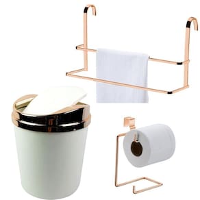 Kit 3 Peças Banheiro Lixeira + Papeleira + Toalheiro Duplo Box Rosé Gold - Future