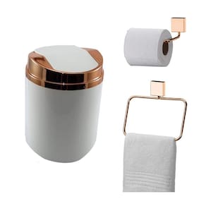 Kit 3 Peças Banheiro Lixeira + Papeleira + Toalheiro Argola Rosé Gold - Future