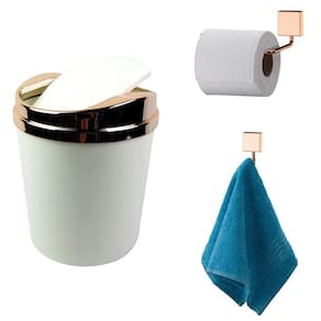 Kit 3 Peças Banheiro Lixeira + Papeleira + Cabide Toalha Rosé Gold - Future