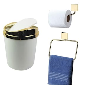 Kit 3 Peças Banheiro Lixeira + Papeleira + Toalheiro Argola Dourado - Future