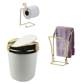 Kit Banheiro Dourado Porta Toalha Duplo Rosto + Suporte Papel Higiênico + Lixeira - Future