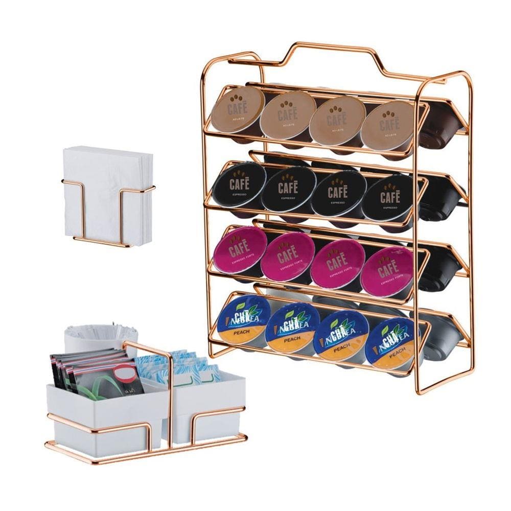 Kit Suporte 32 Cápsulas Dolce Gusto + Porta Guardanapos + Suporte Sachês  - 1145RG Rosé Gold Future