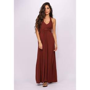 Vestido Longo Malha Frente Única Bordô