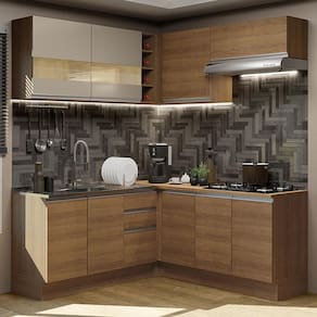 Cozinha Completa de Canto Madesa Glamy 349001 com Armário e Balcão (Sem Tampo) - Rustic/Rustic/Crema