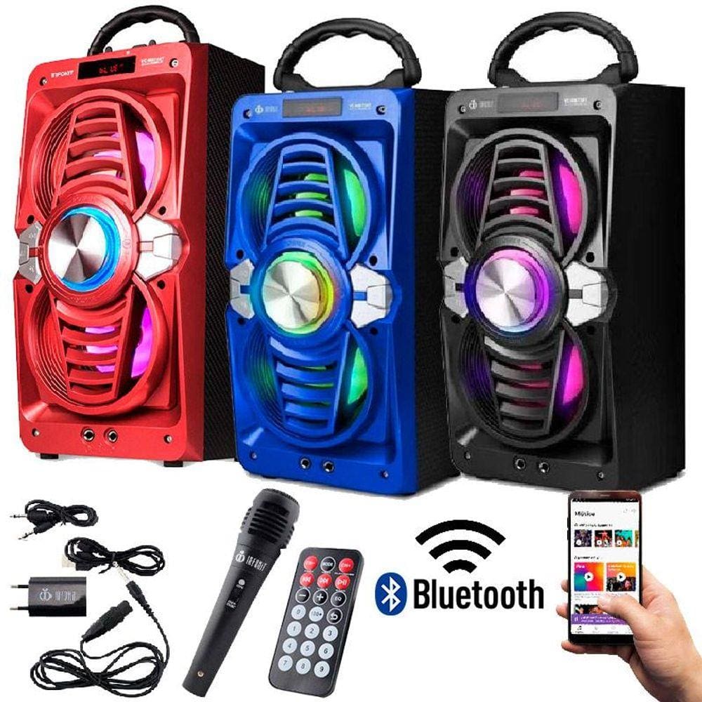 Caixa de Som 12W Amplificada com Bluetooth, USB e Microfone M873BT Cores Variadas INFOKIT