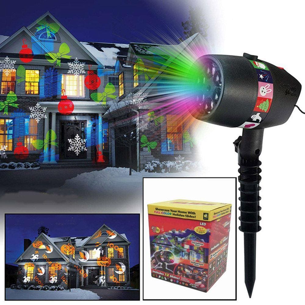 Projetor Led Holografico Luz Natalino Natal Tomada ou USB Jardim Casa Festa 12 Cartoes