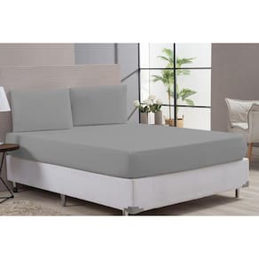 Jogo Lençol Cama Casal King 80% Algodão Cinza Elástico