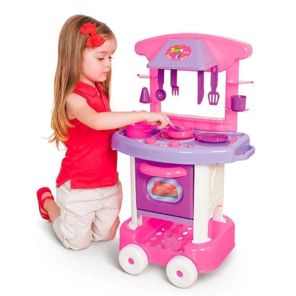 Cozinha Infantil Rosa Forno Fogão E Pia Brinquedos Playtime
