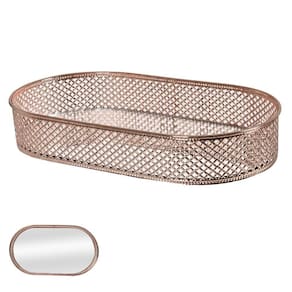 Bandeja De Metal Rose Com Espelho 29,5X16,5Cm - Florarte