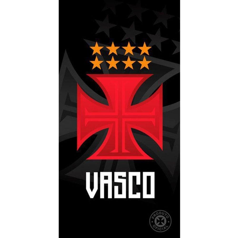 Toalha De Praia Buettner Veludo Estampado Brasão Vasco Preto