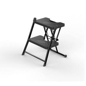 Escada Preta 2 Degraus Dobrável Compacta Slim 120Kg