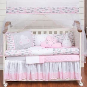 Kit Protetor Berço Nuvem Chuva De Amor Rosa Menina