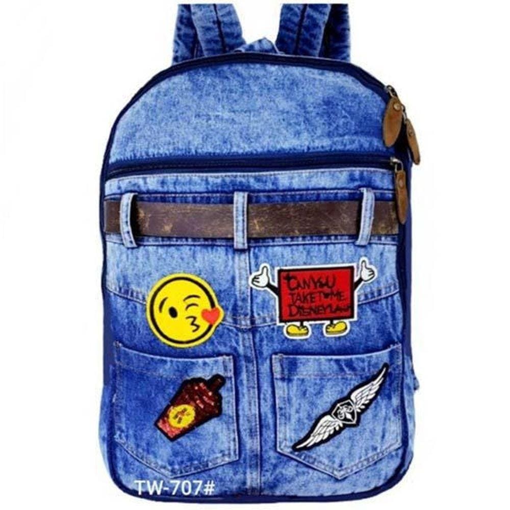 Mochila Escolar Jeans Super Atual Em Estilo Patches Tw707