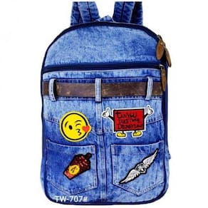Mochila Escolar Jeans Super Atual Em Estilo Patches Tw707