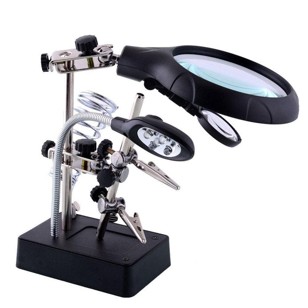 Lupa Mesa Bancada 5 Leds Garras Estação Solda 3 Lentes