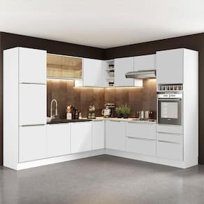 Cozinha Completa de Canto Madesa Lux com Armário e Balcão - Branco/Branco Veludo