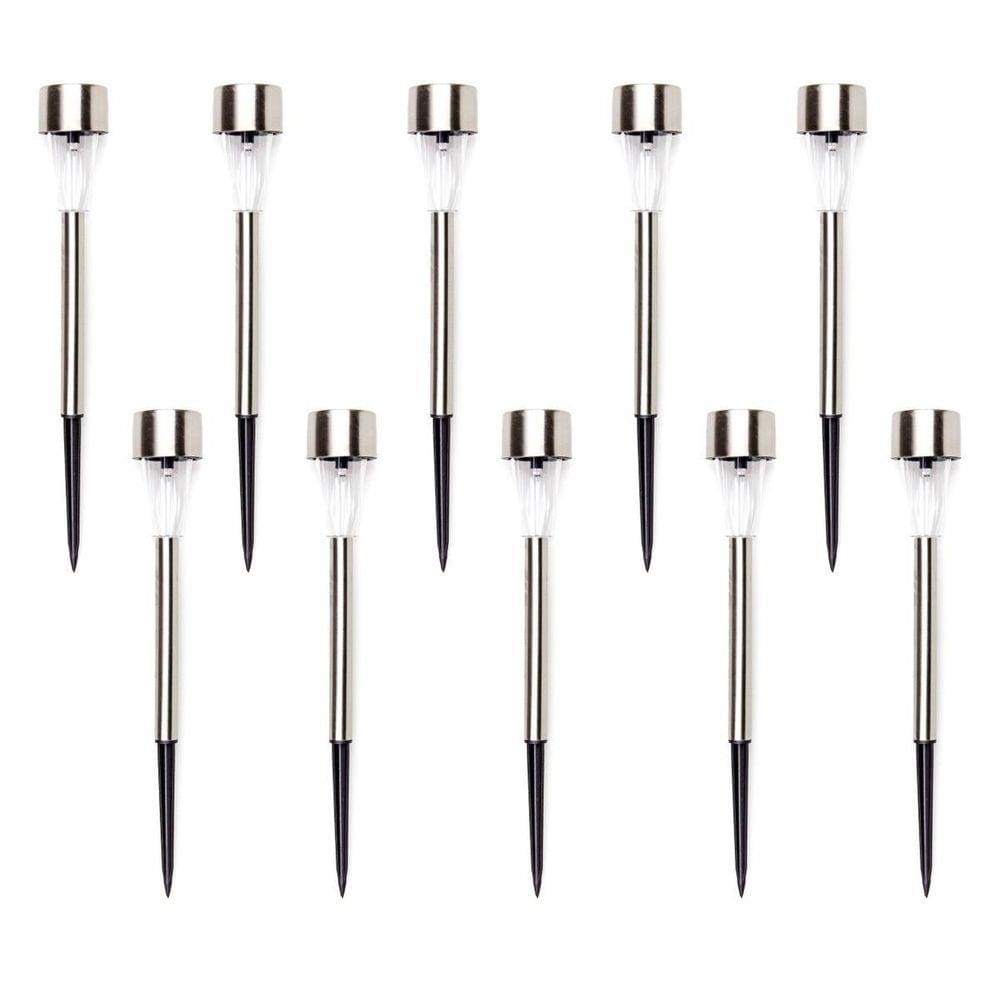 Kit 10 Luminárias Luz Solar Inox Led Poste Iluminação Jardim