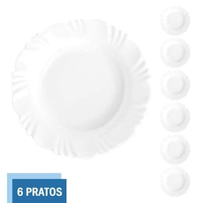 Jogo 6 Pratos Fundo 23,5cm Redondos Pétala Refeição Duralex