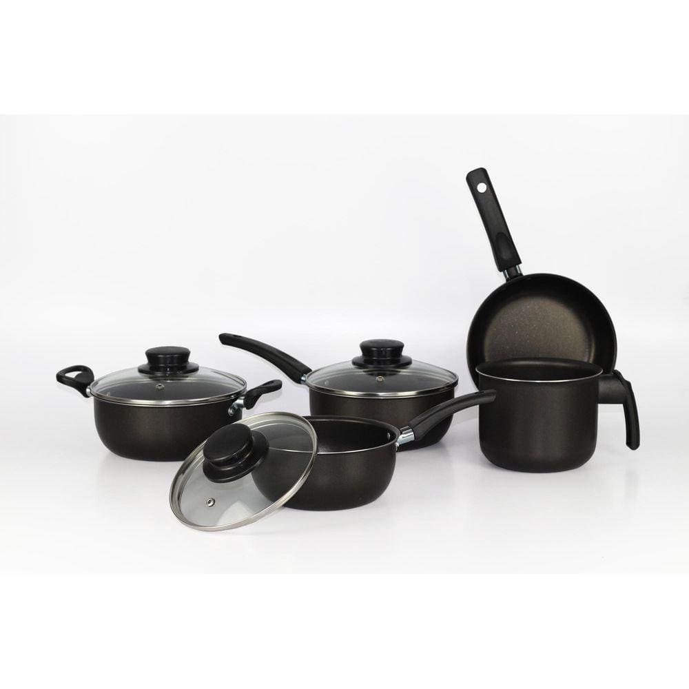 Conjunto De Panelas 8 Peças Elegan Com Tampa De Vidro Preto