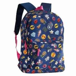 Mochila escolar feminina unicórnio Emoji Patches Azul