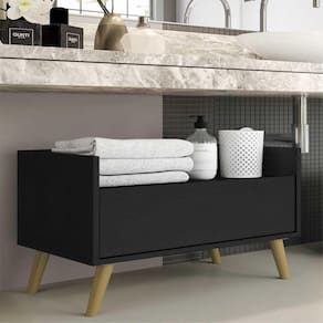 Gabinete Armário Banheiro 80 cm c/ Pés Retrô Multimóveis Preto/Natural