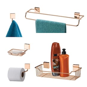 Kit 5 Pçs Banheiro Toalheiro Papeleira Shampoo Saboneteira Gancho - Rosé Gold - Future