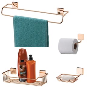 kit Banheiro Toalheiro + Porta Shampoo + Saboneteira + Papeleira Rosé Gold - Future
