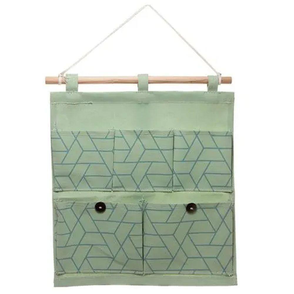 Organizador de Parede Poliester Chevron Verde C/5 Bolsos 31x34cm Casa Limpa