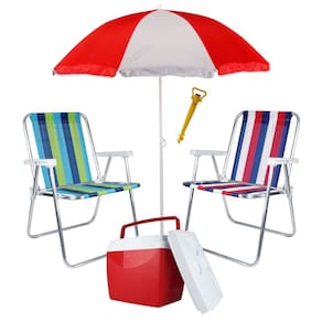 Kit 2 Cadeira + Guarda Sol + Caixa Térmica 26 L + Saca Areia - Mor