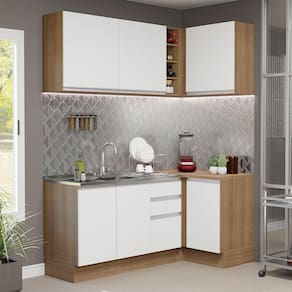 Cozinha Completa de Canto Madesa Glamy 269001 com Armário e Balcão (Sem Tampo e Pia) - Rustic/Branco