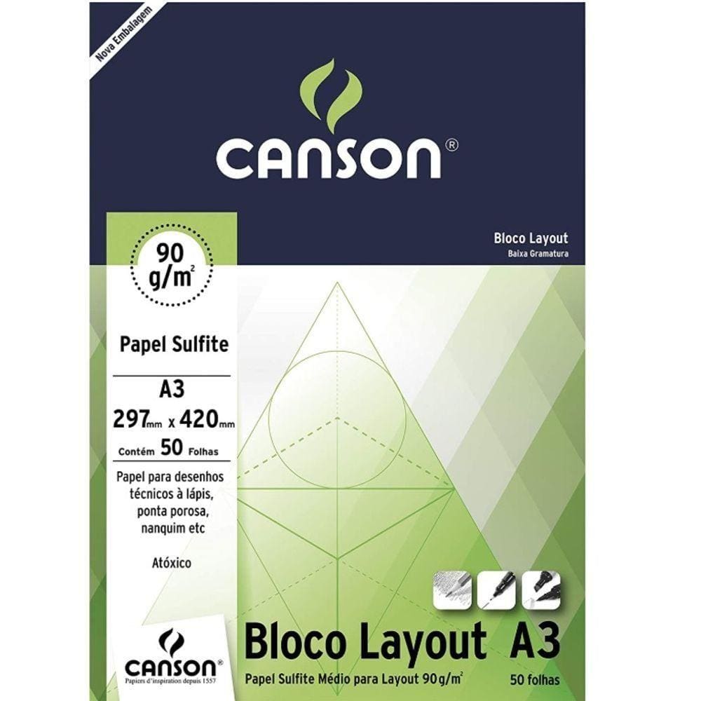 Papel  Layout A3 Liso 90G/M2 Bloco - Canson