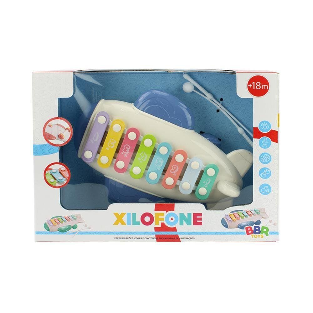 Brinquedo Xilofone Musical Infantil Avião Azul - Bbr Toys