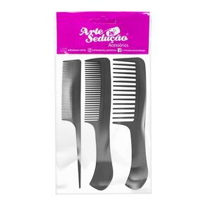 Kit 3 Pentes Plástico Cabelos Pequeno Médio Grande Preto