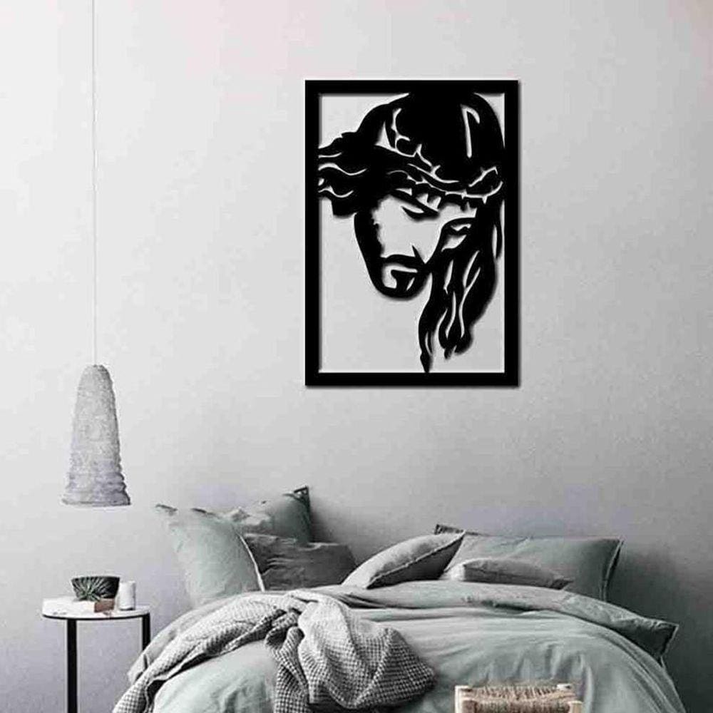 Quadro Decorativo Jesus Cristo 3Mm Vazado Preto - Mdf