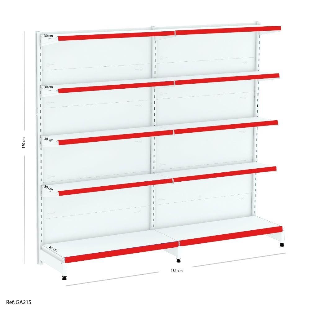 Kit Gôndola de Parede Modular Branca com Vermelho - 1,70 x 1,84 x 0,40