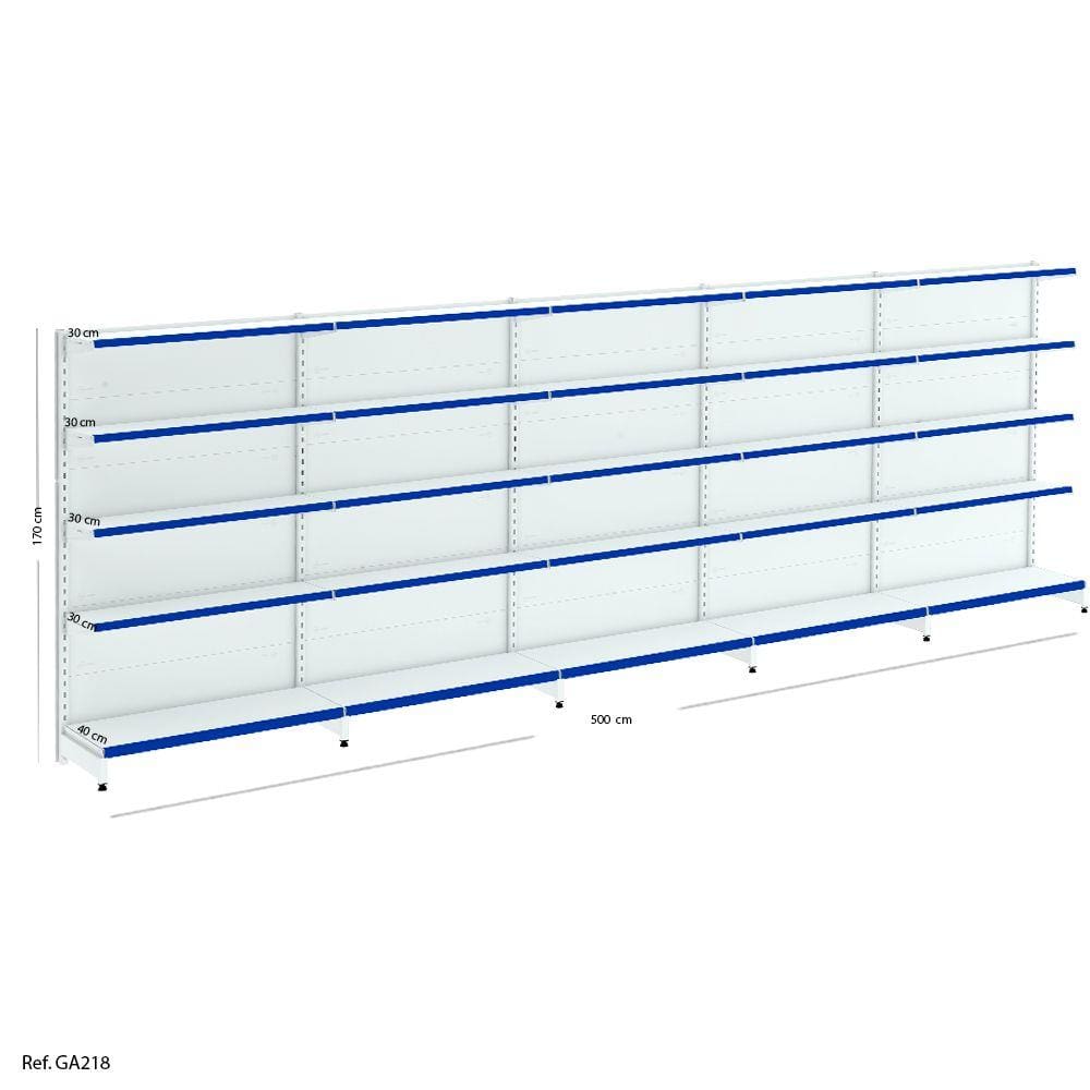 Kit Gôndola de Parede Modular Branca e Azul - 1,70 x 5,00 x 0,40