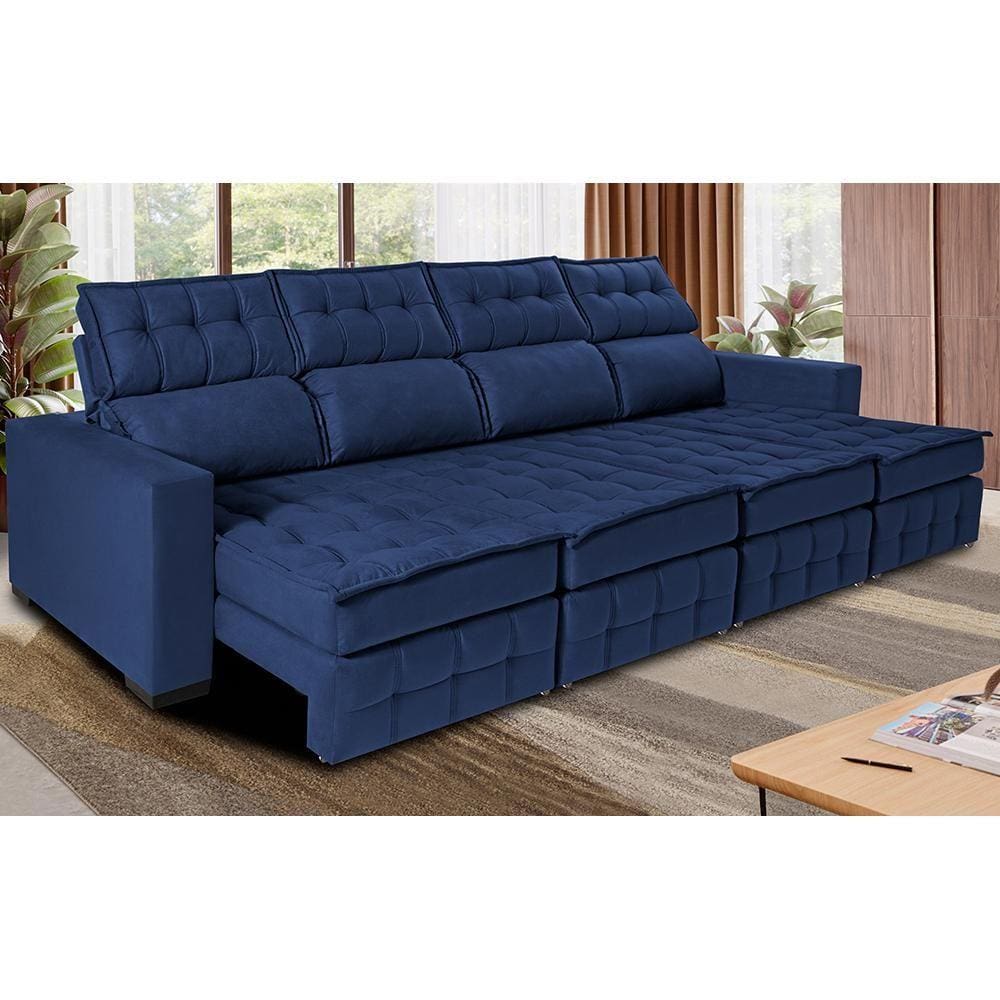 Sofá Retrátil e Reclinável 3,20m Molas Ensacadas e Costura Tripla Cama inBox Nobre. Suede