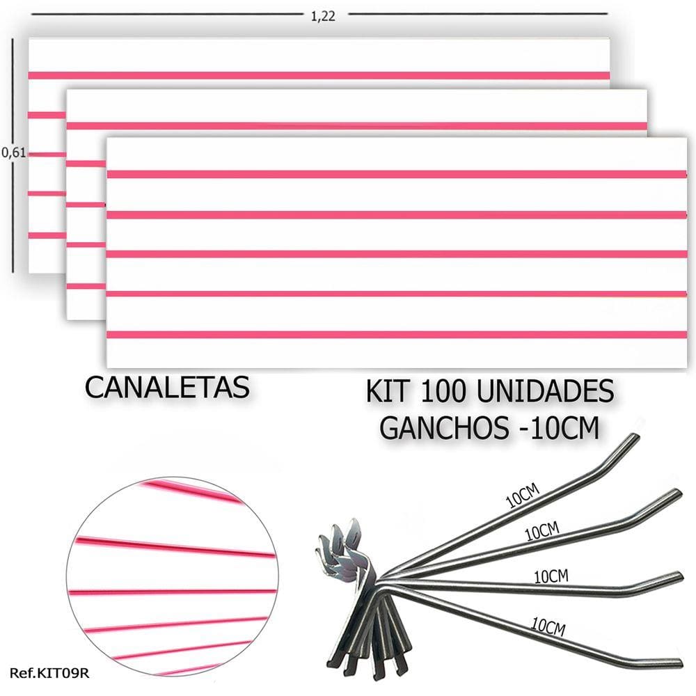 3 PAINEIS CANALETADOS 1,22 x 0,61+ 100 GANCHOS 10CM + CANALETA ROSA