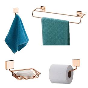 Kit 4 Pçs Toalheiro + Saboneteira + Cabide + Papeleira Banheiro Rosé Gold - Future