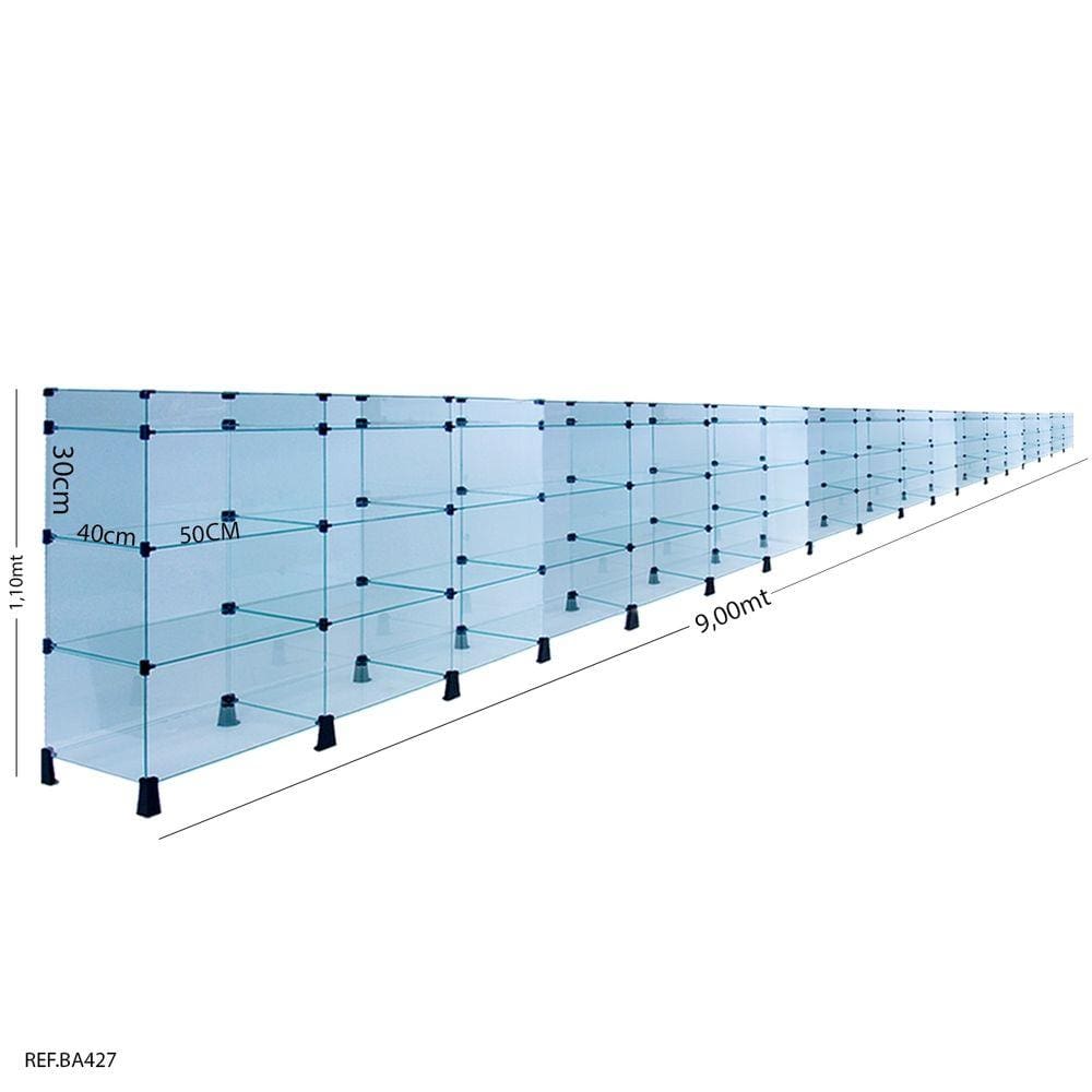 Balcão de vidro + porta bijuterias - 9,00 x 1,10 x 0,40
