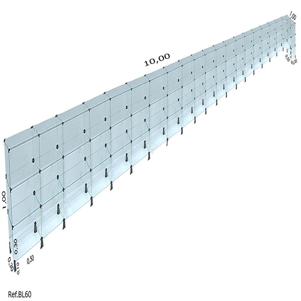 Balcão de Atendimento L Modulado em Vidro 10,00 x 1,00 x 0,30