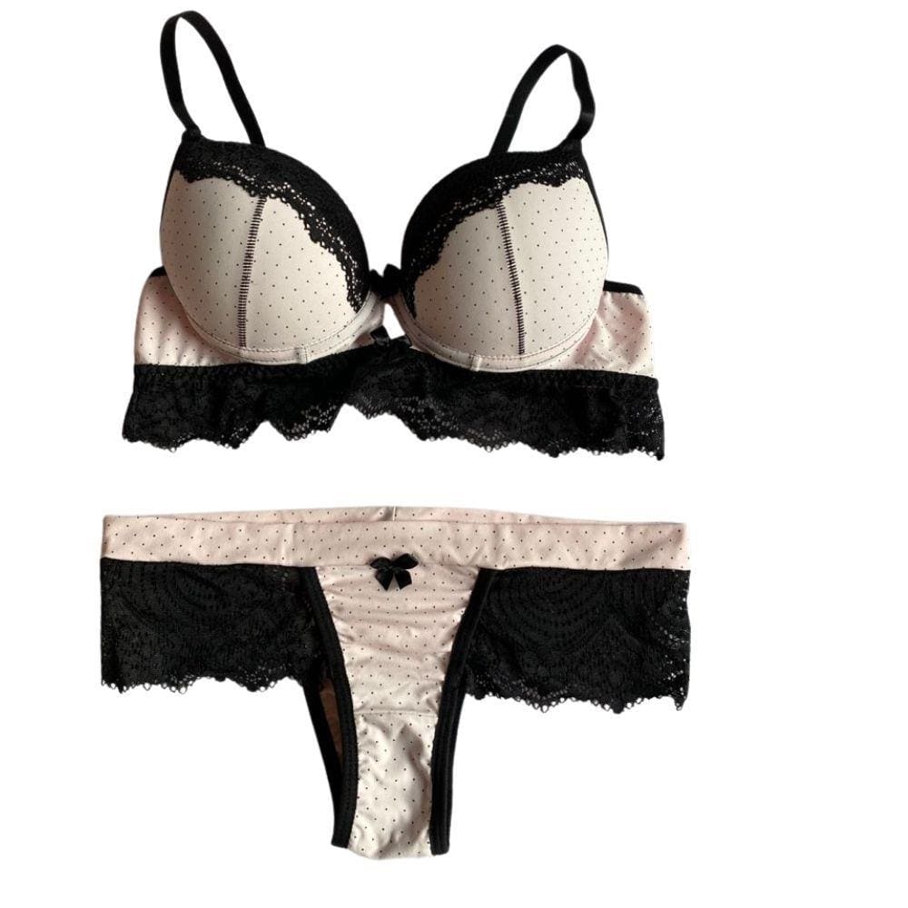 Conjunto Lingerie de Microfibra Poá e Costura no Bojo