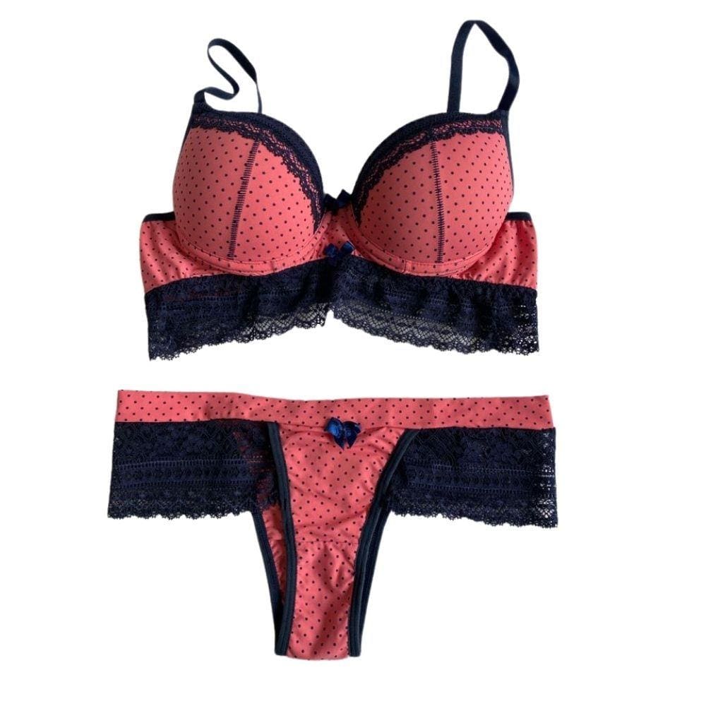 Conjunto Lingerie de Microfibra Poá e Costura no Bojo