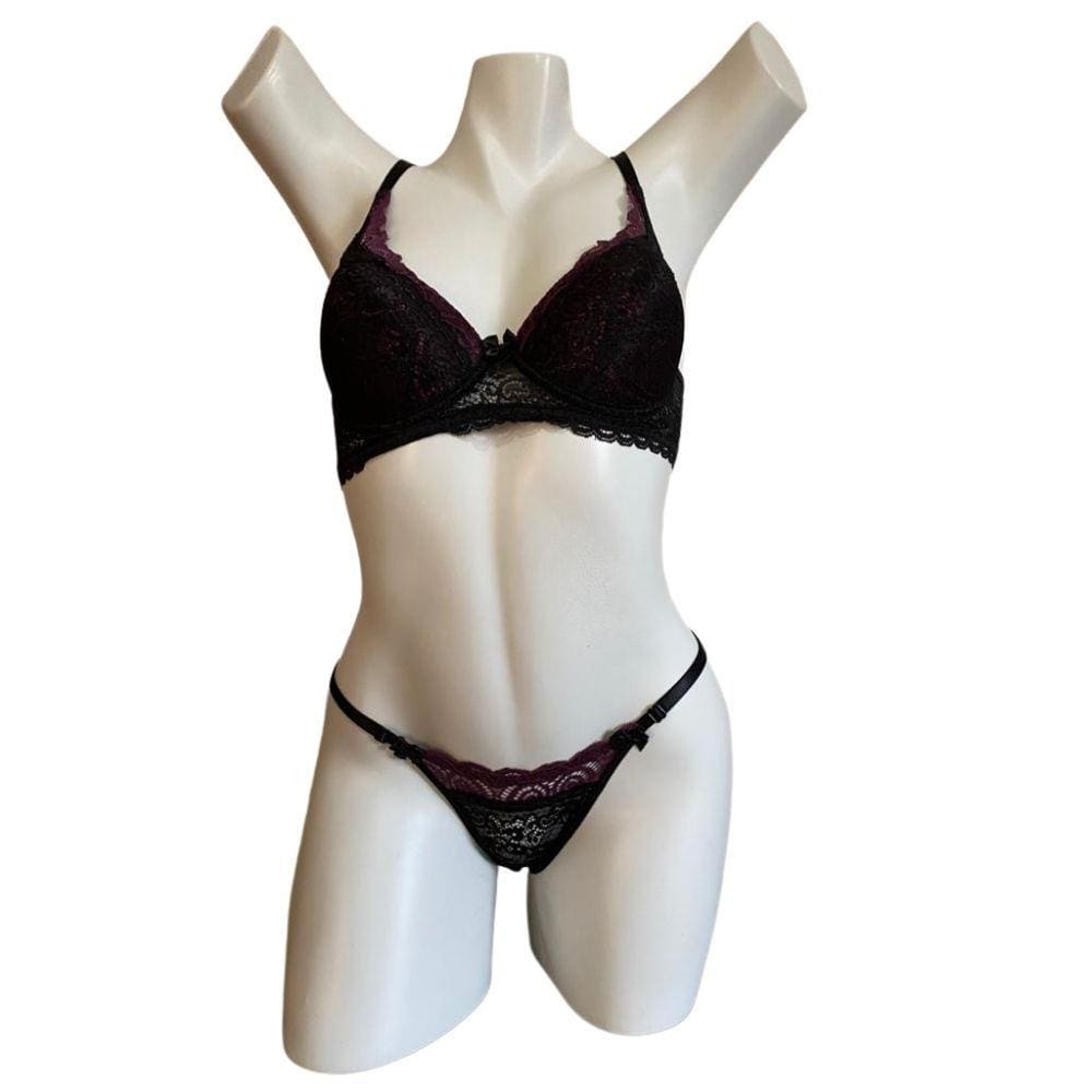 Conjunto Lingerie de Renda Bicolor Bella